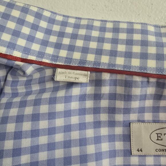 Eton Contemporary Dress Shirt Gingham Plaid Long-sleeve Button Up Blue White - Picture 6 of 8